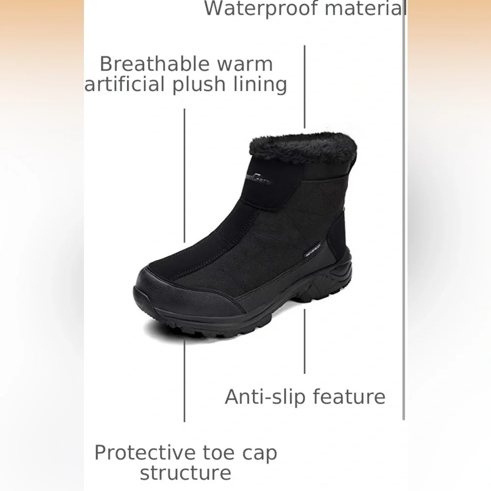 SILENTCARE Men's Warm Snow Boots, Fur Lined Waterproof , Anti-Slip 10.5/ 485